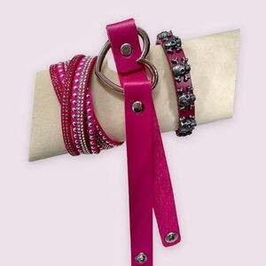 Custom 3-piece Hot Pink ‘N Leather Series Choker & Bracelets